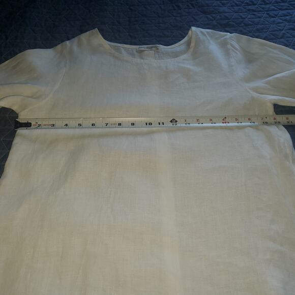 Terzo Millennio Size M White Linen Faux Back Buttons Ruffle Bell 3/4 Sleeve Top - Picture 9 of 10